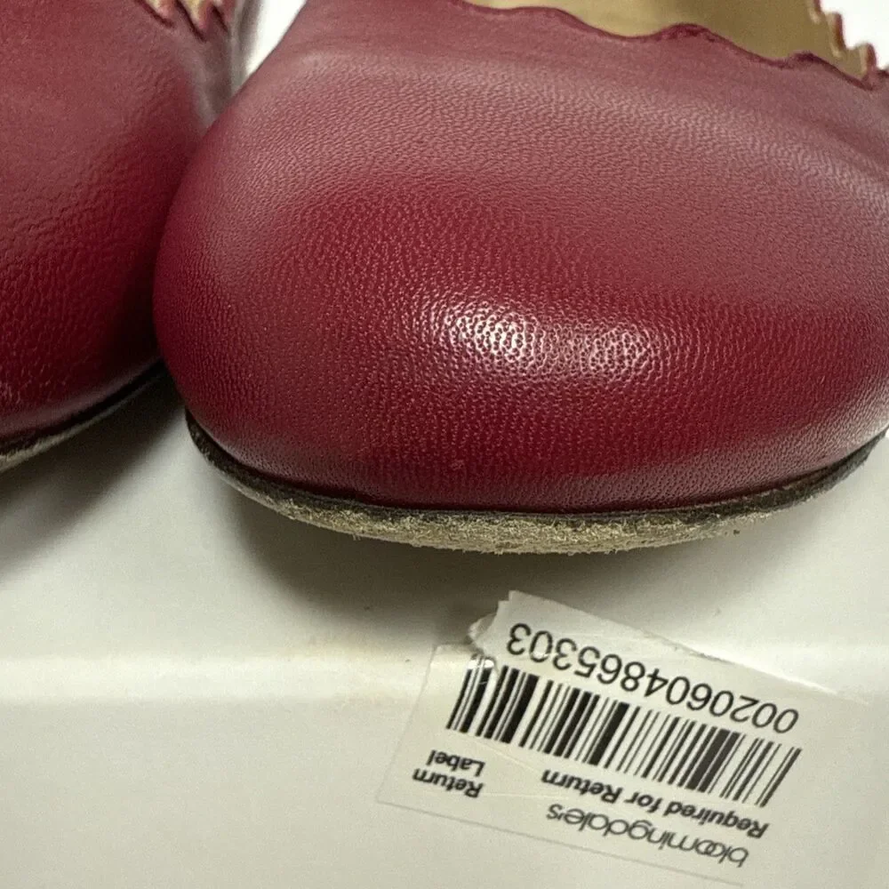 Chloe Lauren Scalloped Leather Ballet Flats Red Size EU 35.5 US 5.5